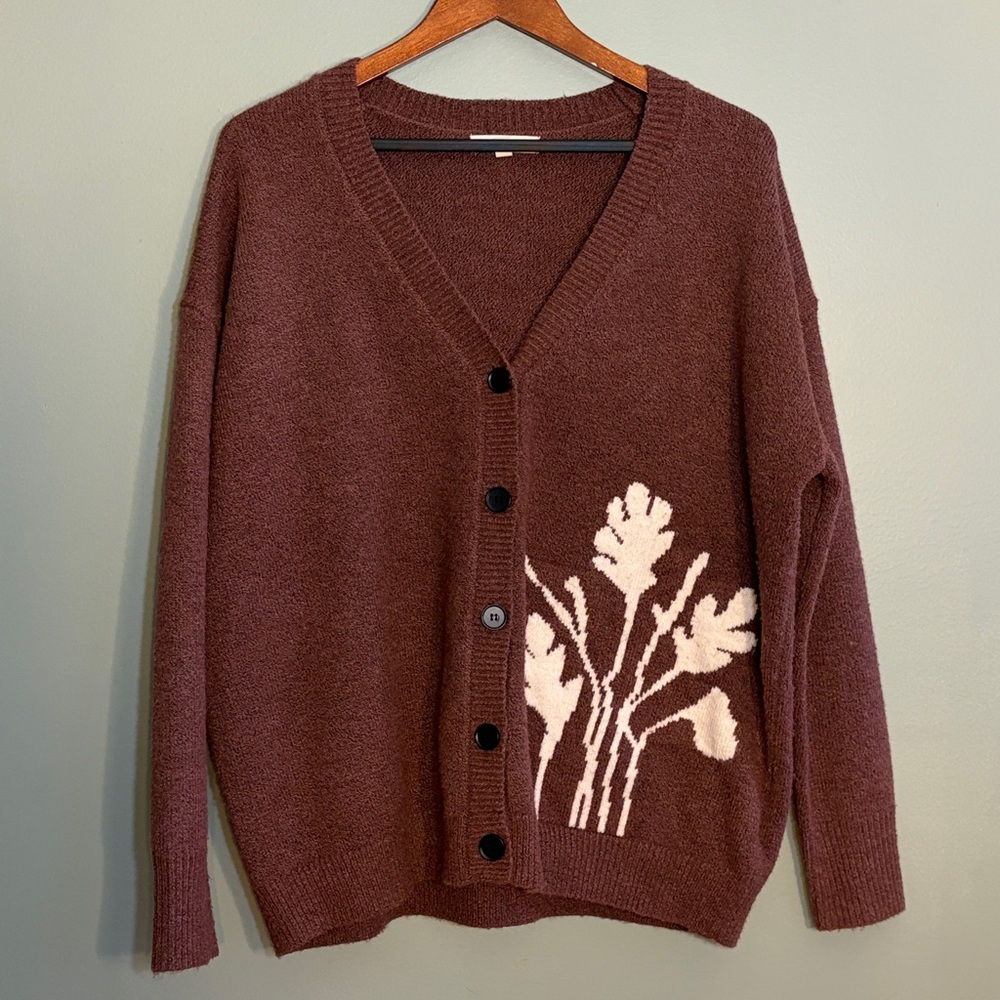 Grade & Gather Size Small Mahogany Knit Floral Oversized Sweater - Picture 8 of 8